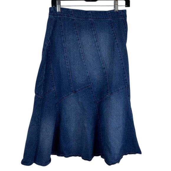 Reba Denim Skirt Midi Patchwork Women's Blue Sz S Boho Western